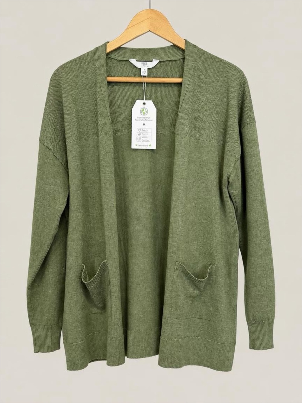 NWT Open-Front Olive Green Women's Cardigan with Front Pockets - M